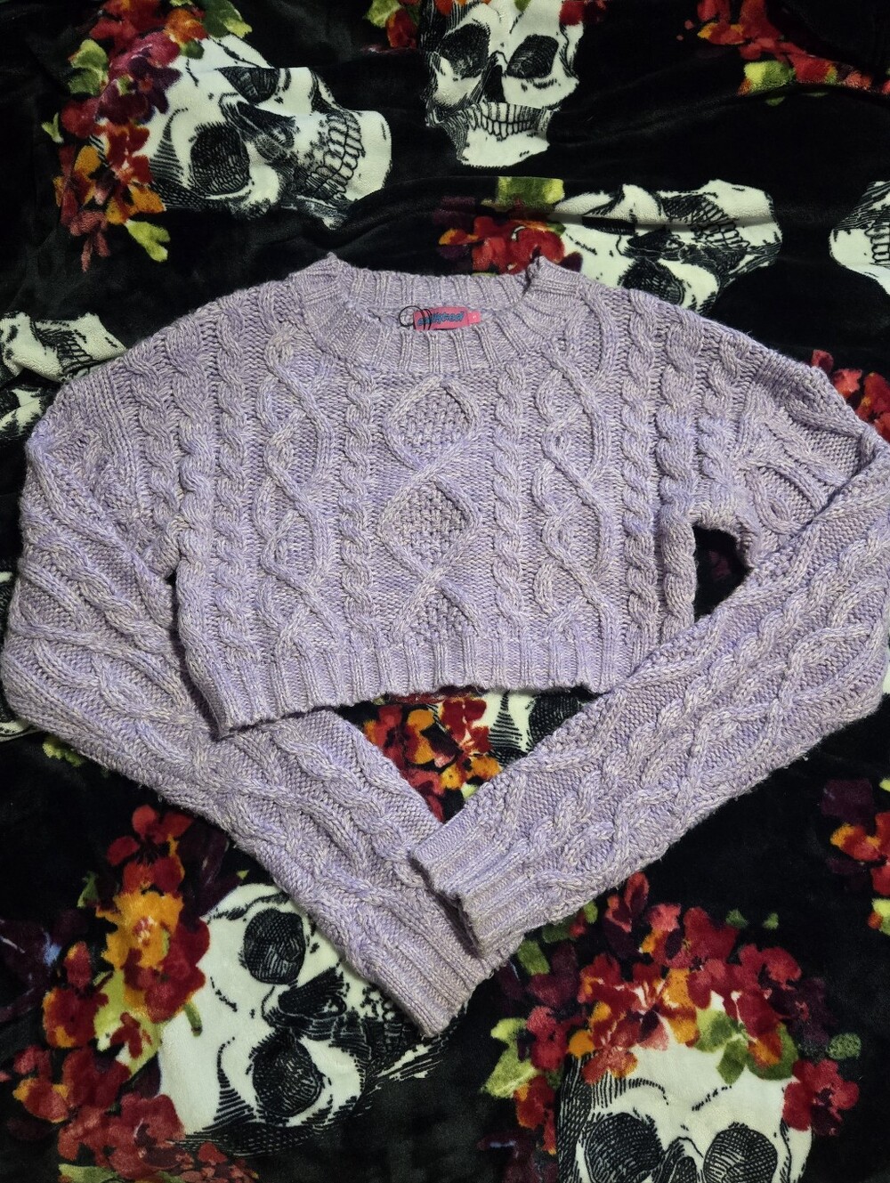 Edikted Lavender Cable Knit Cropped Sweater